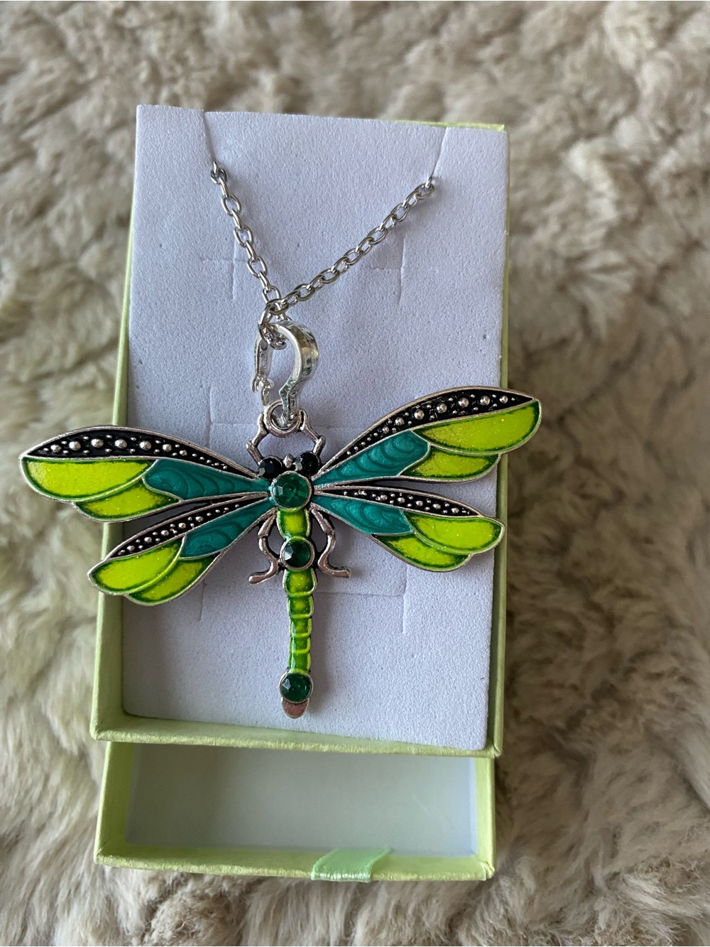 🌸 Dragonfly Pendant - NWOT Teal and Yellow with Adjustable Chain - Picture 3 of 8